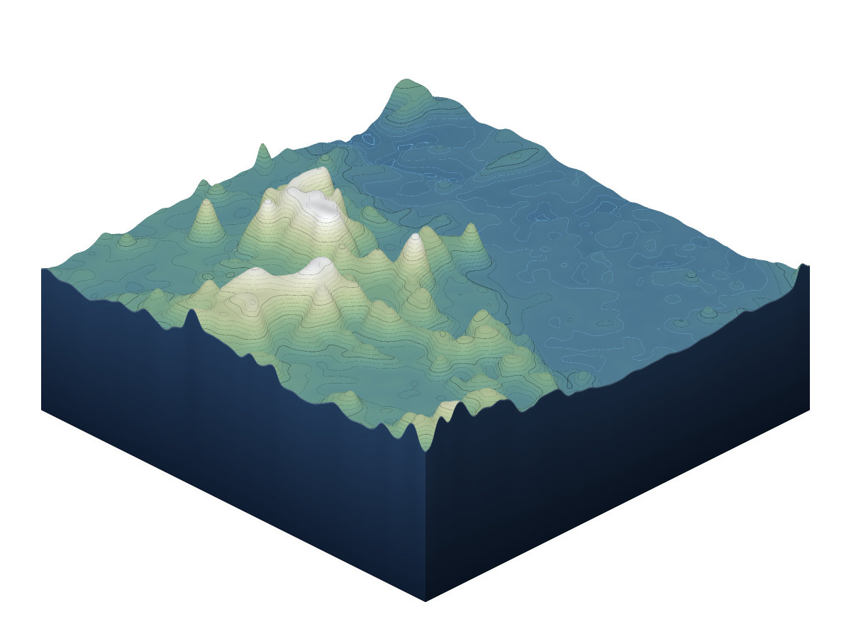 A 3D terrain block of the ground we work on, built from real satellite elevation data